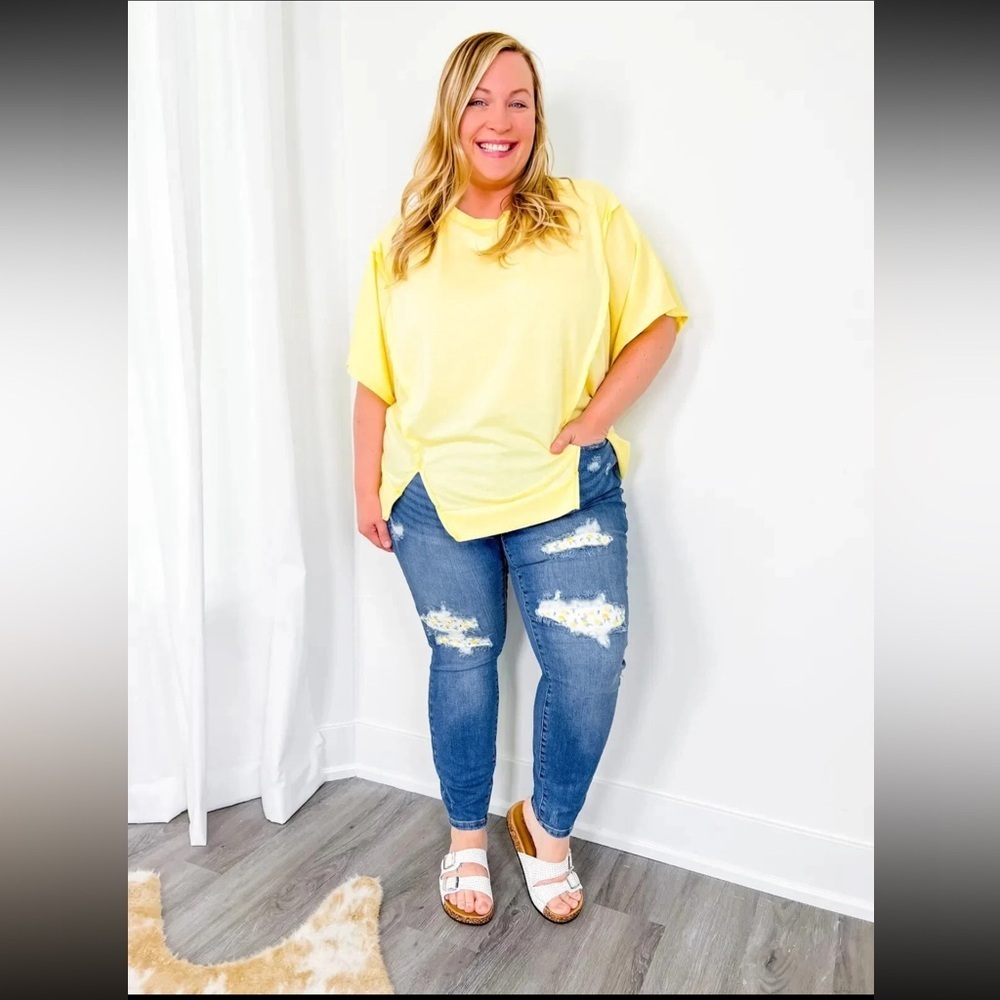 JUDY BLUE LIMONCELLO LEMON PATCH DISTRESSED JEAN SPRING SUMMER STYLE 88233 11/30 - Picture 4 of 4